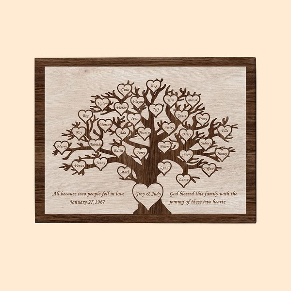 Árbol genealógico personalizado Pintura en lienzo sin marco con decoración de nombres de corazones