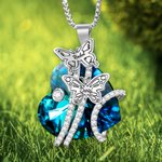 Personalised Birth Month Butterflies Necklace with Heart Crystal and Engraved Names Birthday Anniversary Mother's Day Gift for Family