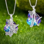 Personalised Birth Month Butterflies Necklace with Heart Crystal and Engraved Names Birthday Anniversary Mother's Day Gift for Family