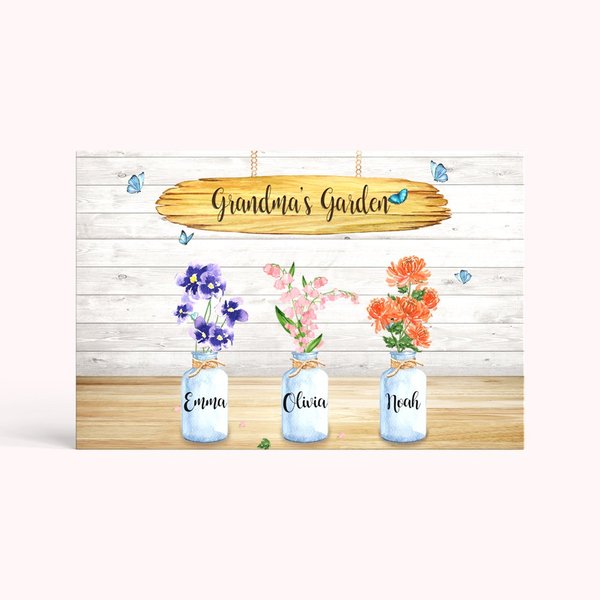 Peinture sur Toile Personnalisée avec Fleur de Naissance et Nom 