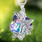 Personalised Birth Month Butterflies Necklace with Heart Crystal and Engraved Names Birthday Anniversary Mother's Day Gift for Family