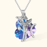 Personalised Birth Month Butterflies Necklace with Heart Crystal and Engraved Names Birthday Anniversary Mother's Day Gift for Family
