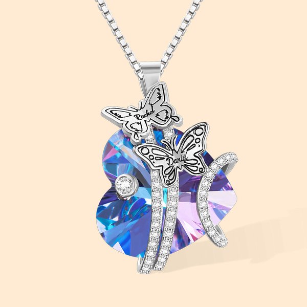 Collier avec Prénom Papillon de Mois de Naissance Bijoux en Cristal Cadeau Souvenir Anniversaire pour Famille