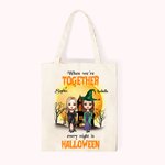 Sac en Toile Personnalisé avec Personnages et Noms Thème When We're Together Every Nigh Is Halloween Cadeau Halloween pour Meilleure Amie Sœur
