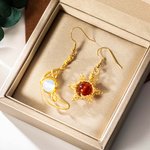 Boucles d'oreilles Soleil et Lune personnalisées en cristal avec fil métallique