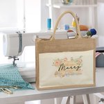 Bolsa de arpillera de yute personalizada con asas para entusiastas de la costura