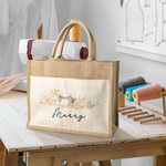 Bolsa de arpillera de yute personalizada con asas para entusiastas de la costura