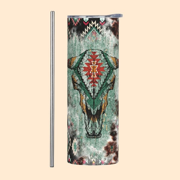 Vaso de acero inoxidable con tapa y pajita de calavera de vaca personalizado