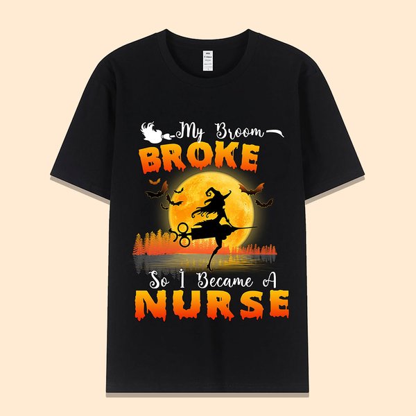 T-shirt d'Halloween Amusant Personnalisé avec Texte Motif de Sorcière Cadeau d'Halloween pour Infirmière Diplômé Personnel Médical