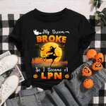 Personalized My Broom Broken So I Became A Nurse Funny Halloween Shirt with Witches Design for RN Nurse Medical Workers