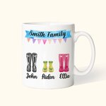 Tasse à Café Personnalisée avec 2-9 Noms et Dessins Bottes de Pluie Mug Céramique Cadeau de Fête des Pères pour Famille