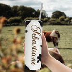 Personalised Cowhide Tumbler with Straw Tumbler for Birthday Gift