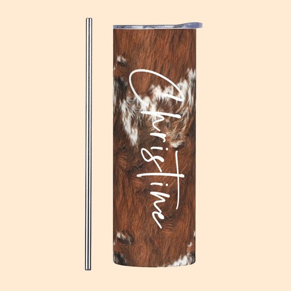 Vaso de piel de vaca personalizado con pajita para regalo de cumpleaños