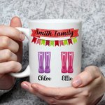 Tasse à Café Personnalisée avec 2-9 Noms et Dessins Bottes de Pluie Mug Céramique Cadeau de Fête des Pères pour Famille
