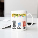 Tasse à Café Personnalisée avec 2-9 Noms et Dessins Bottes de Pluie Mug Céramique Cadeau de Fête des Pères pour Famille
