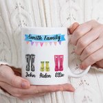 Tasse à Café Personnalisée avec 2-9 Noms et Dessins Bottes de Pluie Mug Céramique Cadeau de Fête des Pères pour Famille