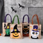 Personalized Halloween Pumpkin Skull Witch Burlap Sweets Tote Bag with Name Happy Halloween Gift for Kids
