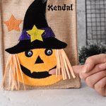 Personalized Halloween Pumpkin Skull Witch Burlap Sweets Tote Bag with Name Happy Halloween Gift for Kids