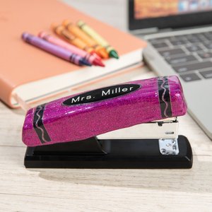 Personalized Handcrafted Pencil and Crayon Design Glitter Stapler Christmas Back to School Appreciation Office Stationery Gift for Teacher