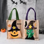Personalized Halloween Pumpkin Skull Witch Burlap Sweets Tote Bag with Name Happy Halloween Gift for Kids