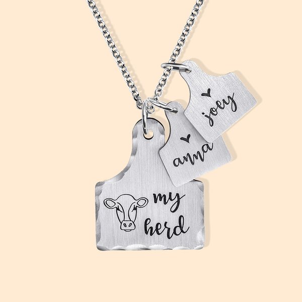 Personalized Engraved Stainless Steel Cow Ear Tag Necklace Farming Jewellery Birthday Gift for Pet Lovers
