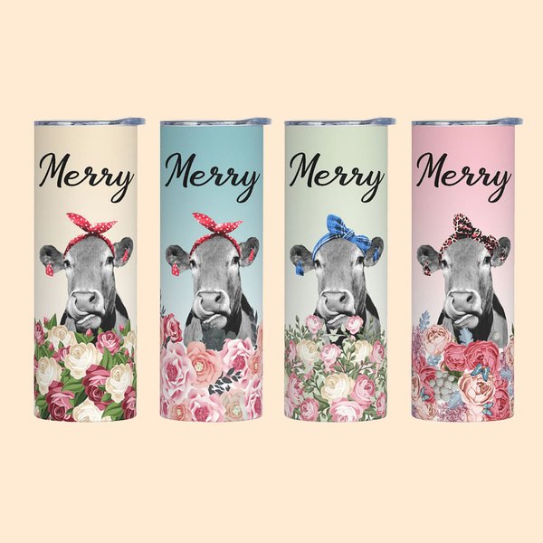 Vaso Personalizado Flores y Vaca con Diadema 20oz