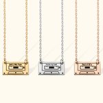 Collier Personnalisé Argent 925 Acier Inoxydable avec Texte Pendentif Gravé de Cassette Cadeau Rétro pour Femme Amoureux de Musique