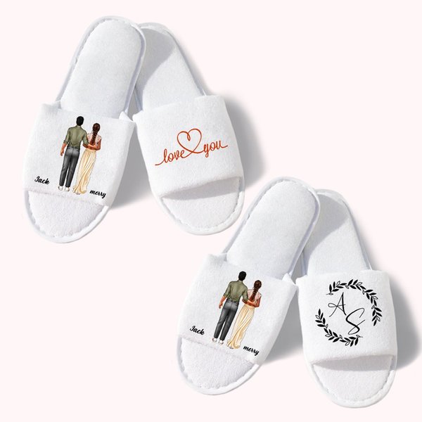 Paire de Pantoufles Personnalisées avec Nom et Motifs Cadeau Anniversaire Mariage Saint-Valentin pour Couple