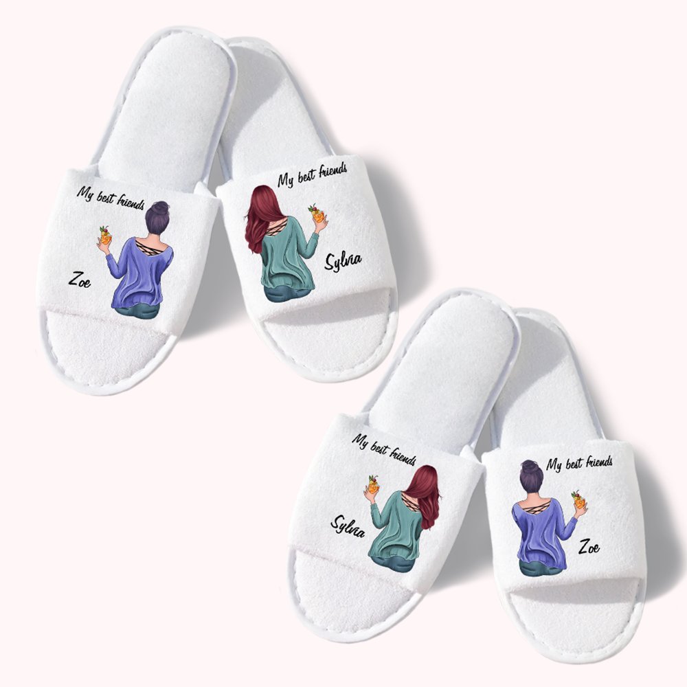 Personalisierte Best Friend Hausschuhe Haar Kleidung Drink Style 2 Paar für Best Friend Geschenke, Hausschuhe für Frauen