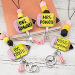 Personalised Pencil Keychain and Badge Reel Beaded Lanyard with Name for Teachers Nurse Employees Students Back to School Appreciation Gift