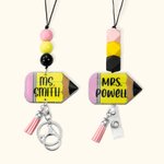 Personalised Pencil Keychain and Badge Reel Beaded Lanyard with Name for Teachers Nurse Employees Students Back to School Appreciation Gift