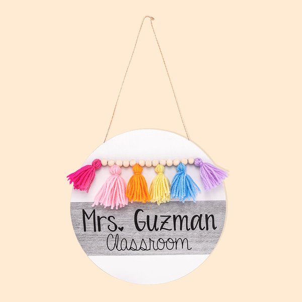 Gepersonaliseerd Rainbow deurbord met kwast Cadeau voor leraar