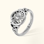 Personalized Sterling Silver Moon and Sun Ring with Celtic Triquetra Celestial Ring