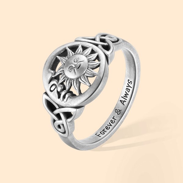 Bague de Lune et Soleil Personnalisée en Argent Sterling avec Bague Céleste Triquetra Celtique