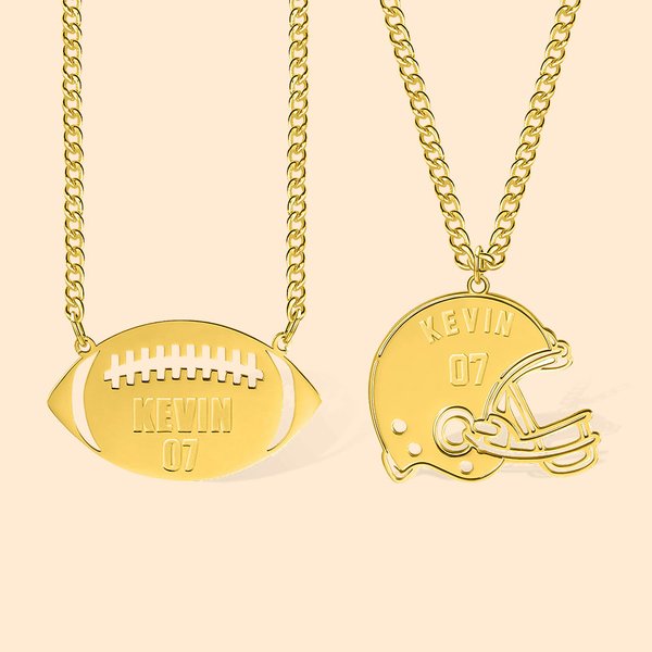 Personalized American Football or Helmet Pendant Necklace with Name and Number Gift for Sport Fan Football Lover