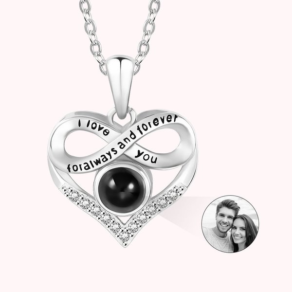 Personalised 100 Languages I Love You Photo Projection Infinity Heart Necklace