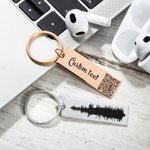 Porte-clés Artistique Personnalisé avec Texte Ondes Sonores Code QR Idée de Cadeau Commémoratif Anniversaire Fête des Pères pour Homme