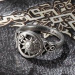 Personalized Sterling Silver Moon and Sun Ring with Celtic Triquetra Celestial Ring