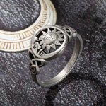 Personalized Sterling Silver Moon and Sun Ring with Celtic Triquetra Celestial Ring