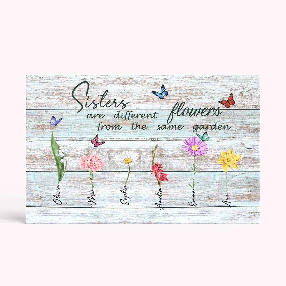 Personalisierte Schwester Geburt Blumen Garten Leinwand Gemälde für Haus dekorative Zeichen