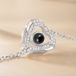 Cuore personalizzato a forma di ali d'angelo con proiezione di foto in 100 lingue Ti amo Bracciale in argento sterling Regalo per la festa della mamma per lei