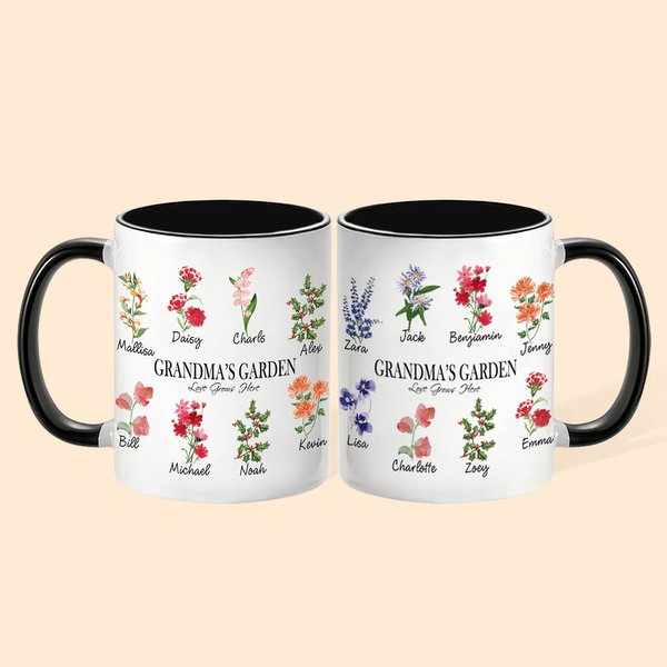 Personalised Grandma's Garden 1-20 Birth Flowers 11oz Ceramic Coffee Mug Gift for Mother Grandma