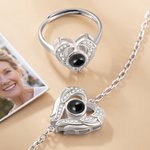 Cuore personalizzato a forma di ali d'angelo con proiezione di foto in 100 lingue Ti amo Bracciale in argento sterling Regalo per la festa della mamma per lei