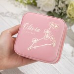Personalized Birth Flower Zodiac Jewelry Box for Bride and Besties