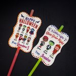 Set d'Étiquettes et de Batôns Lumineux Personnalisés avec 1-8 Dessins Enfants et Noms Cadeau Halloween Fête pour Enfants