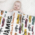 Couverture de bébé personnalisée avec nom sur le thème de la voiture de course Cadeau de douche de bébé pour nouveau-né
