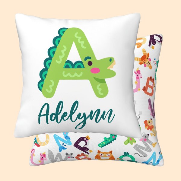 Personalized Throw Pillow Cushion Cover Alphabet Animal Name