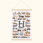 Vehículo de Transporte Personalizado Marco de Madera Colgante de Pared con Inicial y Nombre Alfabeto Educativo Lienzo Magnético Póster Regalo para Niñ