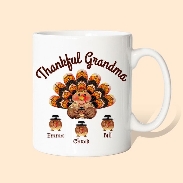 Personalized Thankful Grandma Turkey Ceramic Mug for Thanksgiving Day Gift