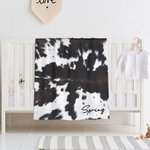 Couverture polaire personnalisée avec nom et imprimé fourrure de vache Baby Shower Cadeau pour nouveau-né